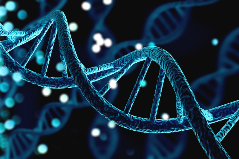 Image of blue helix human DNA structure on a black background.