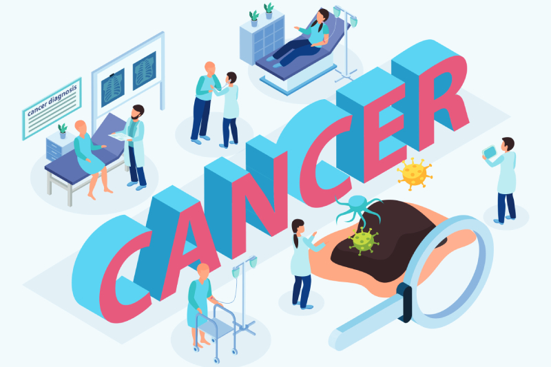 Vector image of a cancer control title header with the term